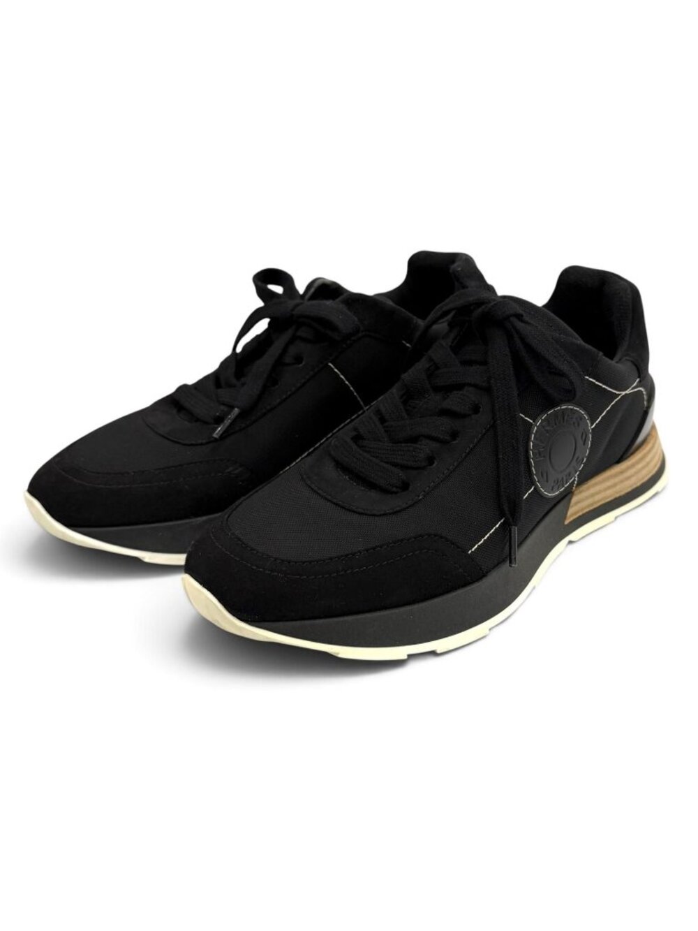 Hermes Drive Leather Logo Patch Lace-up Sneakers Black